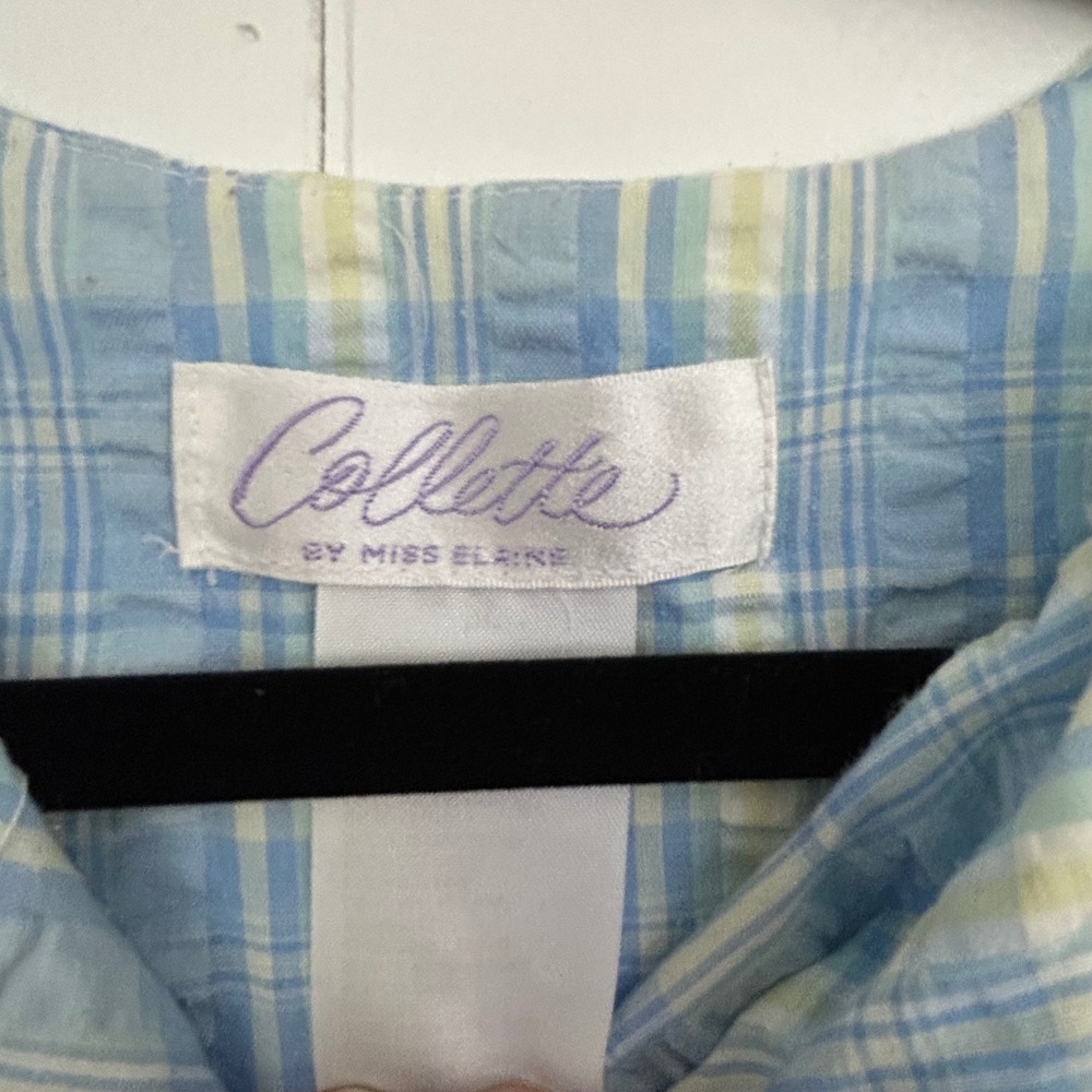 Collette by Miss Elaine Blue Plaid Floral Embroidered‎ Zip Front House Dress M - Picture 3 of 11